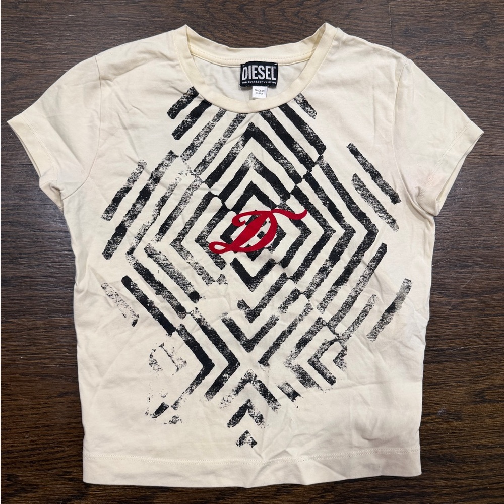 Diesel Kids Beige and Black Graphic Tee